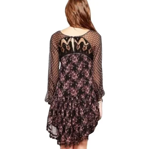 Free People Women's Midnight Garden Combo Sheer Long Sleeve Elsie Dress XS/TP - Picture 3 of 14